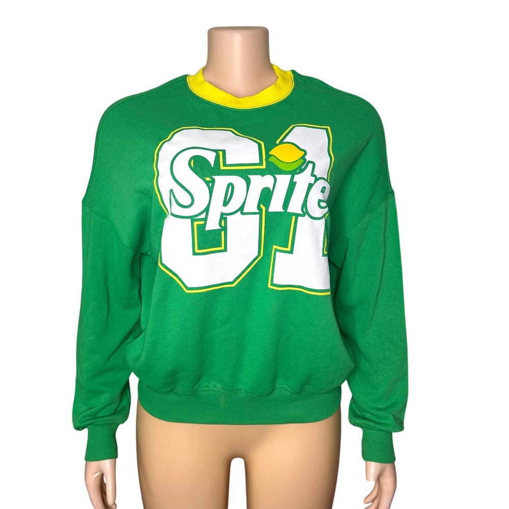 Women's Coca-Cola Sprite Costume‎ Terry Wide Neck Sweatshirt Size XXS Green